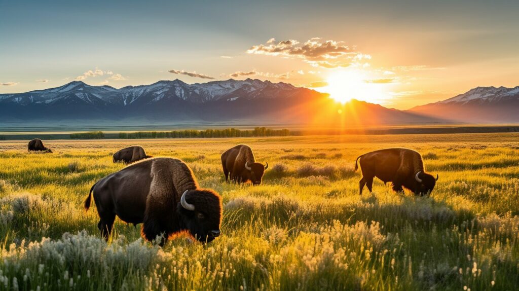 bison and bulls grazing
